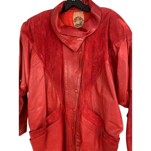 Rare VTG 80s Clifford Olson Red Leather Coat Hikable Sleeves M/L RW10345 - Picture 2 of 16
